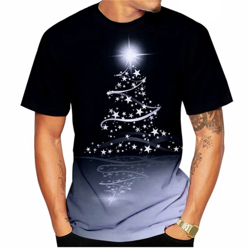 3D tlačené X'mas novoročné tričko pre mužov vtipné vianočné stromčeky Tees Casy Loose O-krk krátky rukáv tričká Unisex Top Top