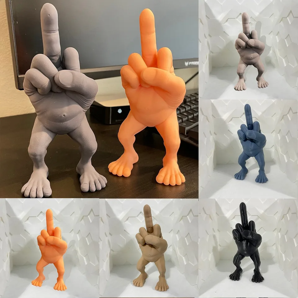 3D tlačený figúrka stredného prsta s nohami stolová stolová dekorácia stola vtipná ručná gesto živici kreatívna ozdoba socha