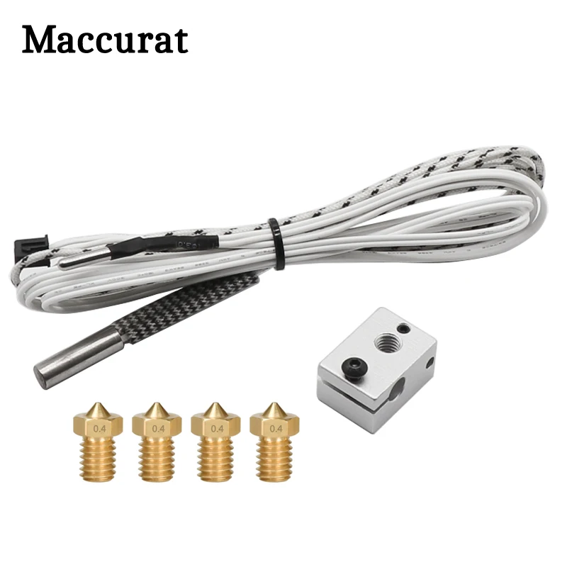 3D tlačiareň V6 zahrievací hliníkový blok +HT-NTC100K termistor +4ks E3D dýza +12V/24V 50W vyhrievacia trubica pre V6 J-Head Hotend