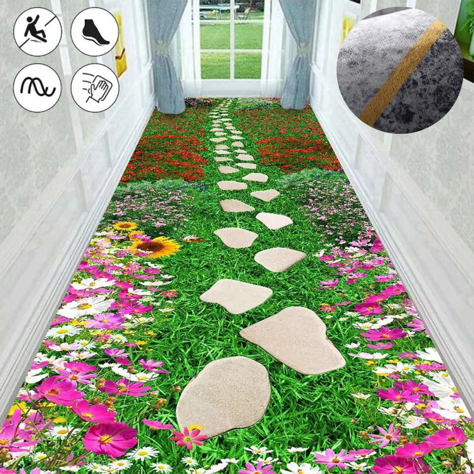 3d trojrozmerná koridor dlhé koberce na trávu Kamenný chodník Koberce Prispôsobený Runner Koberec