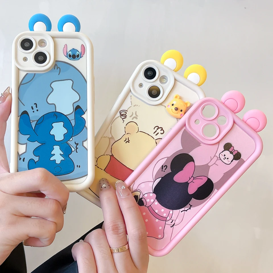 3D ucho roztomilé diváky Stitch Nový telefón pre telefón pre Xiaomi Redmi Note 13 12S 12 11 10 9S 9 8 7 Pro Plus 4G 5G Soft TPU Zadný kryt TPU