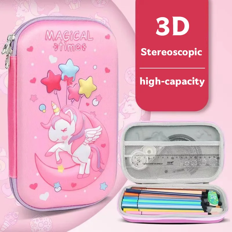 3D Unicorn Flower Girl Eva Cute Cencil Box Škola Študentské kancelárske potreby Chil Storage Troj vrstvy veľké kapacity