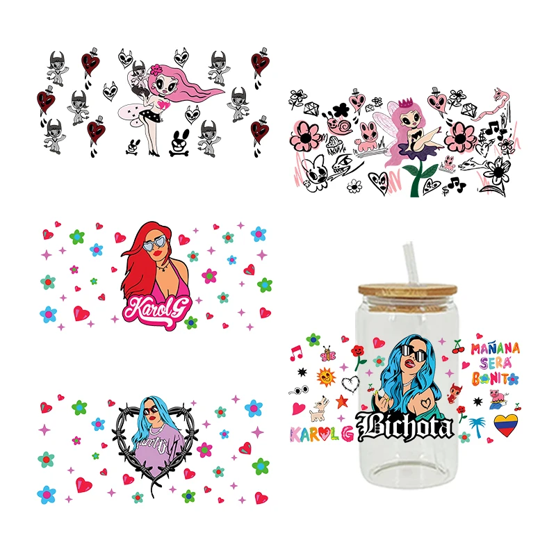3D UV DTF prevody nálepiek 16oz poháriky zábaly Karol-G Girl Star Vytlačené pre domácich látok Keramická kovová koža atď. D4183