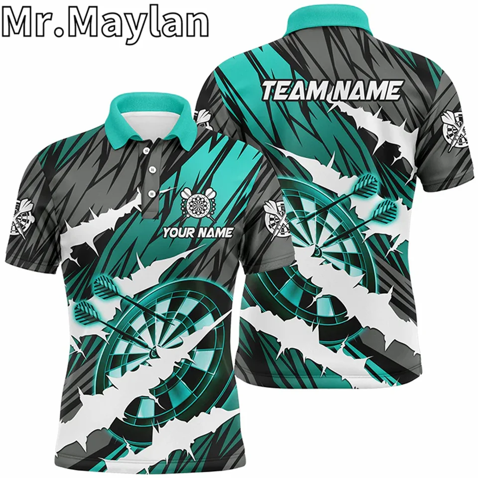3D vlastné tyrkysové šípky Darty Funny Crack Darts Športové pólové košele pre mužov Darts Team Jerseys Outfs Darčeka pre milovníkov šípok