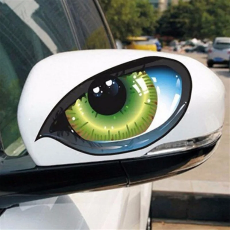 3D vtipný dizajn stereofónny reflexný zelený mačkový oči Vzor automobilu Nálepka kamión hlava motora spätné okenné dvere alebo nálepka zrkadla