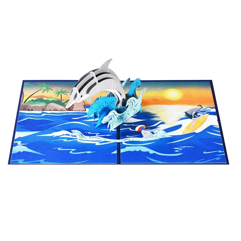 3D vyskakovací delfín Greating Card s obálkou na narodeniny Deň detí Deň vďakyvzdania matka Deň otcov Deň maturitu darček