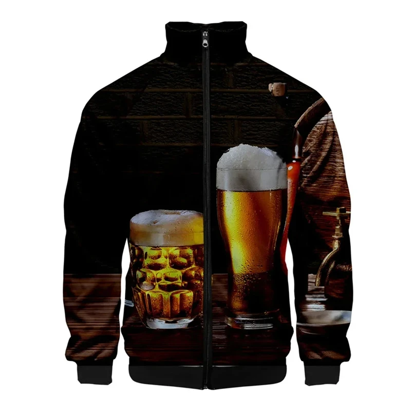 3D vytlačené vtipné pivo bundy pre mužov Ženy s dlhým rukávom Príležitostné nadmerne nadmerne nadmerne nadrozmerné bunda na zips
