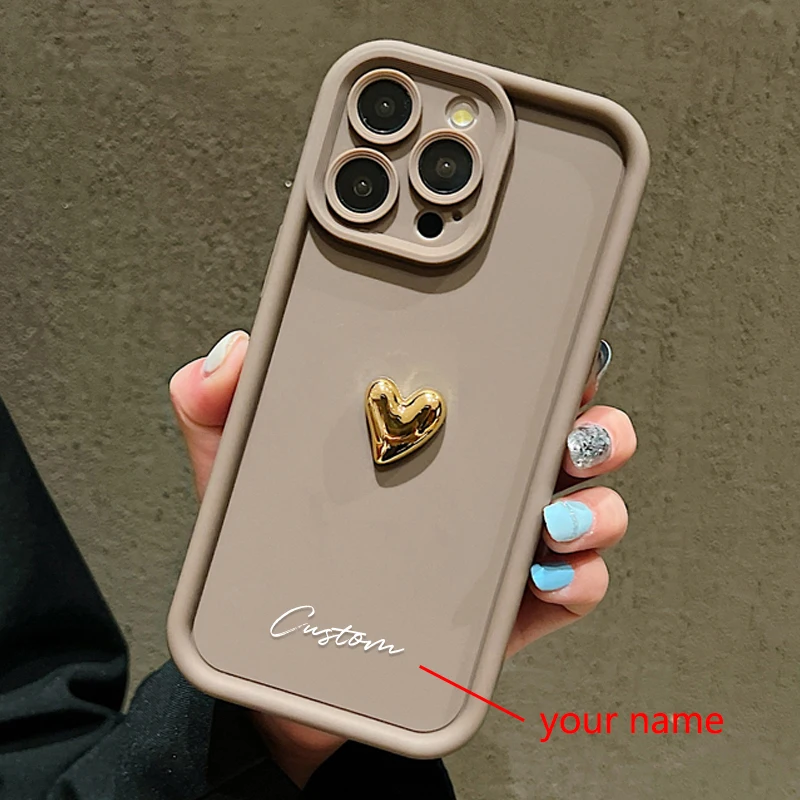 3D zlaté láskavé srdce Personalizované vlastné názov Case pre Xiaomi Poco x6 x5 f5 m6 f6 pro mi 14 13 12 11 lite 5g 14t 13t Pro DIY Cover
