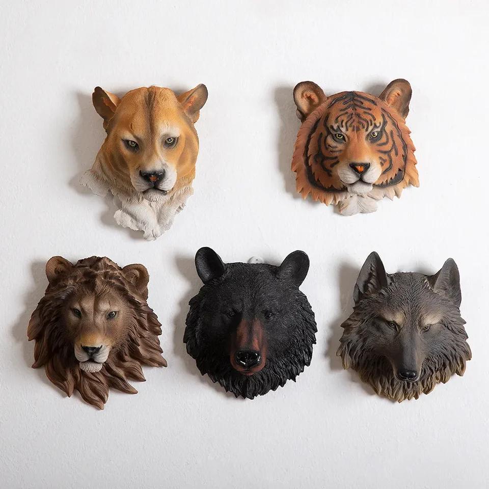 3D zvierací hlava stena zavesenie Závesná živici dekorácia vlk tiger leopard lev medveď nástenná maľba divočiny sochárske ornamenty Domovod