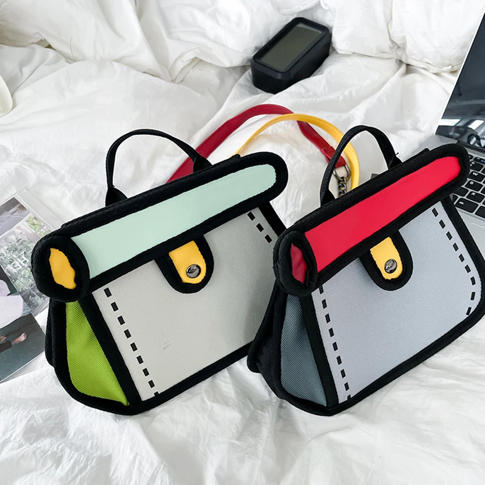 3D štýl Patchwork Sling Handbag 2023 Karikatúra Animácia 2D kresba Satchel Fashter Malé torty Crossbody Bag Neformálne tašky na rameno