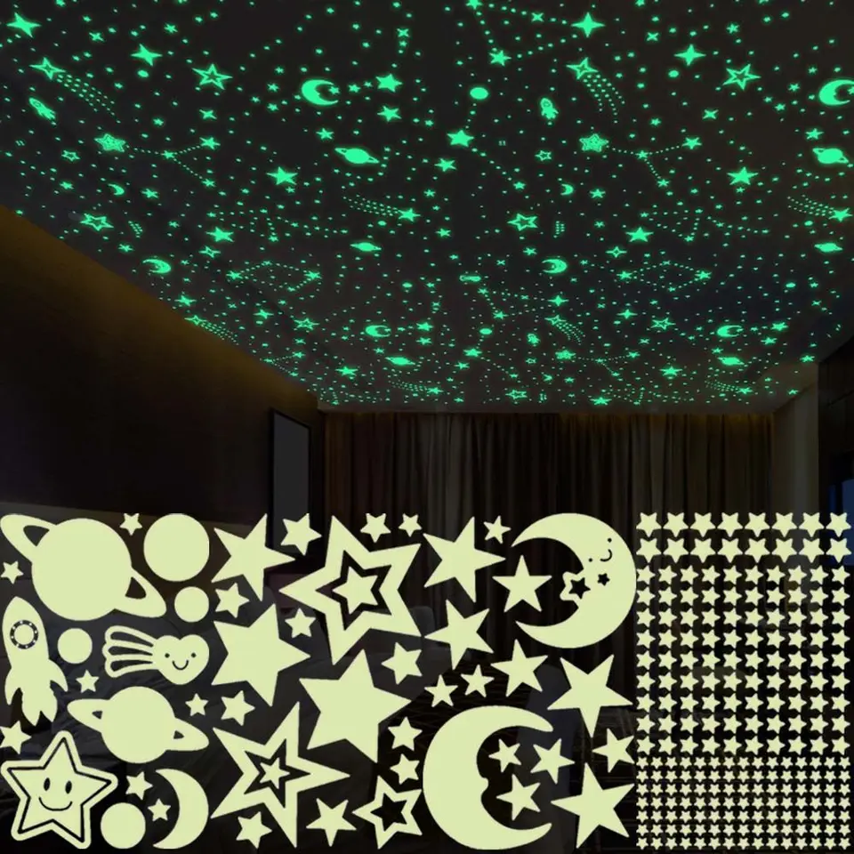 3D žiarivá nálepka Fluorescenčná bublina, Glow In Dark Moon Universe, hviezdy bodky nástenné umenie, spálňa Ceilling Domáca dekorácia
