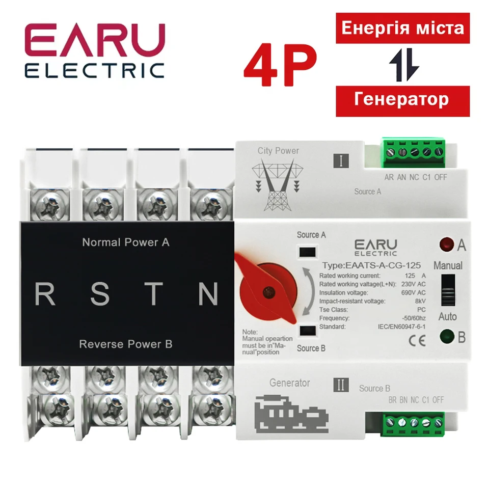 3fázová 4 fáza 125A AC 380V DIN Rail ATS Automatický prenosový spínač elektrických voličov s dvojitým výkonom Neprerupovaný napájanie