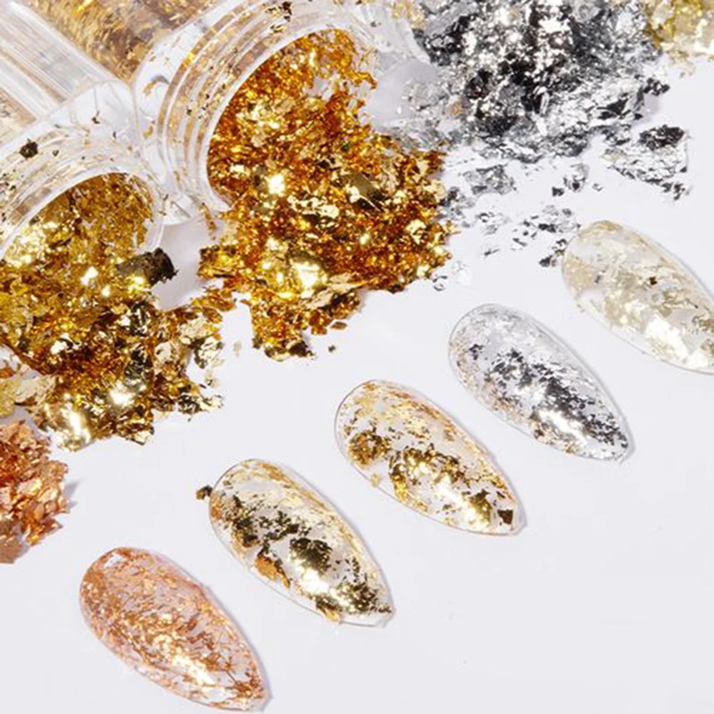 3G Imitácia zlata Sliver Copper Foil Flowins trblietky remeselníkové listy vločky Objemové fóliové papier pre zlacené deti na nechty