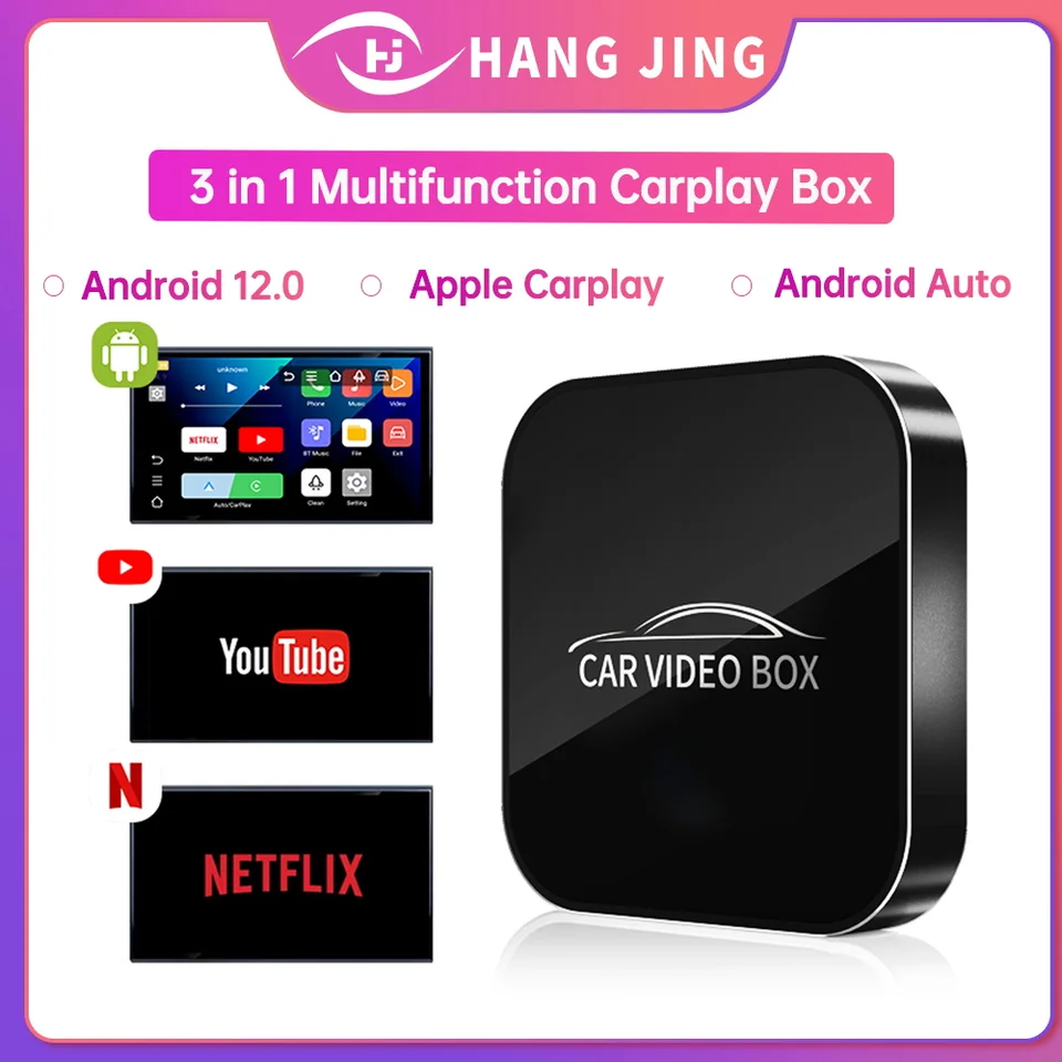 3in1 Andriod12.0 Smart Video Box Apple CarPlay Android Auto adaptér zapojený do bezdrôtového multimediálneho boxu zabudovaného Netflix YouTube