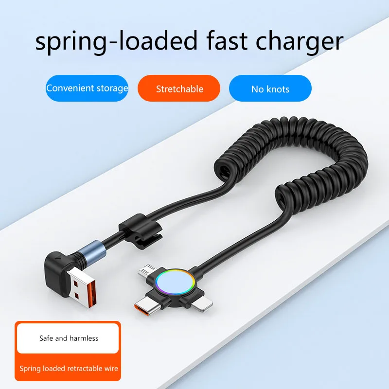 3in1 Fast Charing Cable Telefón nabíjanie obojstranné USB dáta pružina nabíjačka Spring Design pre Xiaomi Huawei iPhone