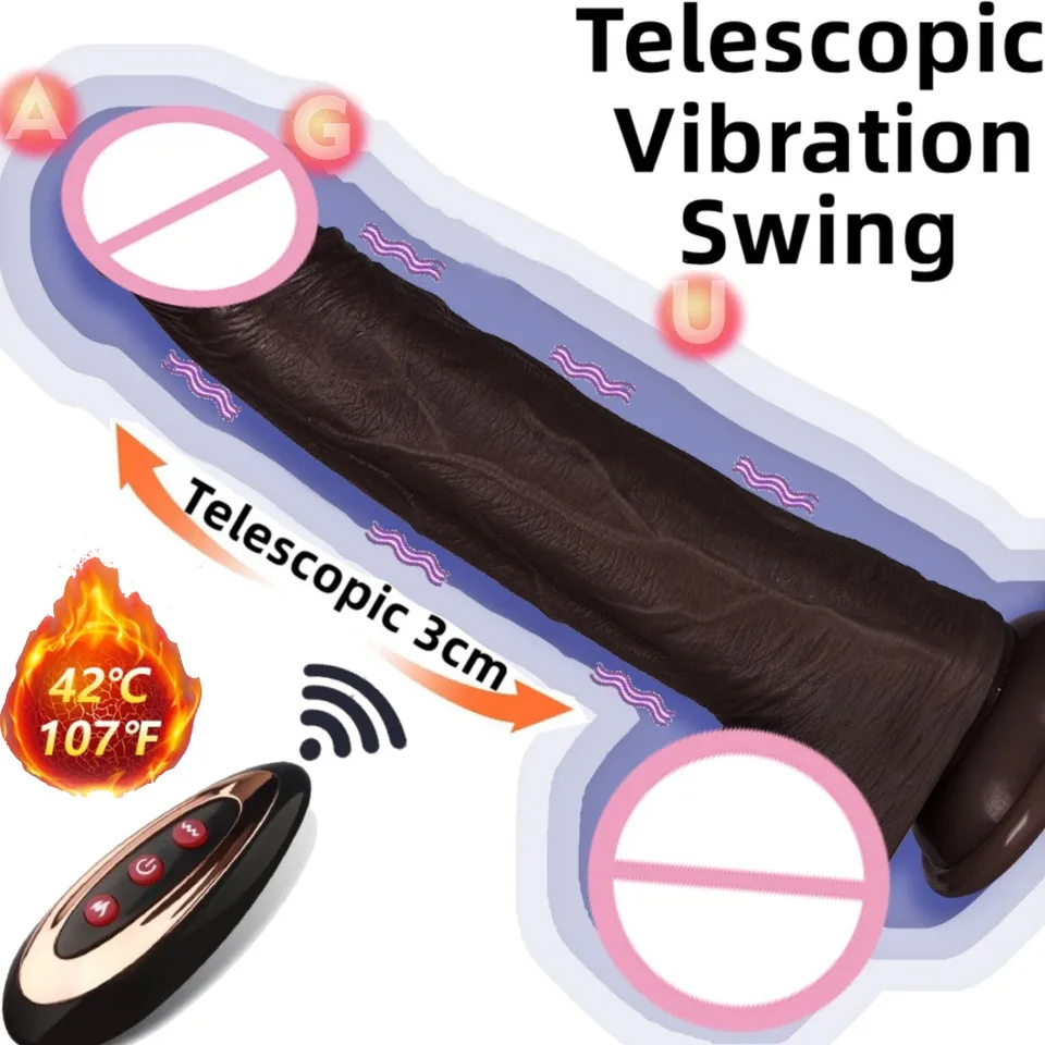 3in1 Vibrátory čiernych dildo pre ženy ohrievajúce ťahanie Swing Silikone Sací pohár Vibračné dildo realistický penis pre dospelé sexuálne hračky