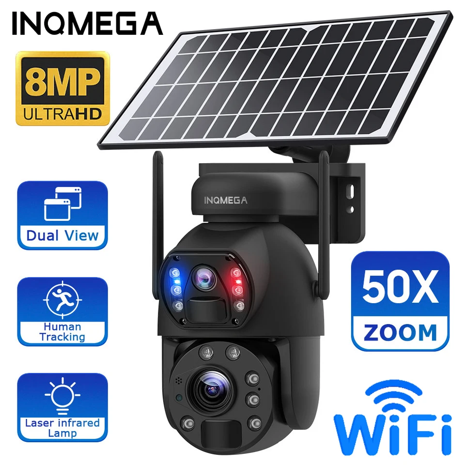 3K 8MP 50X Zoom Solárna kamera 4G SIM 360 ° Outdoor Dual Dual Lens Pir Body Tracking WiFi Battery Security Camera Night Vision CCTV Cam