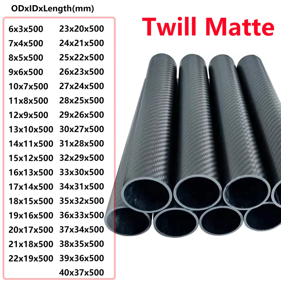 3K rúrka z uhlíkových vlákien TREA MATTE 2 PCS Dĺžka 500 mm OD 6-40 mm hrúbka steny 1,5 mm rúrka sa používa pre modelové lietadlá alebo draka