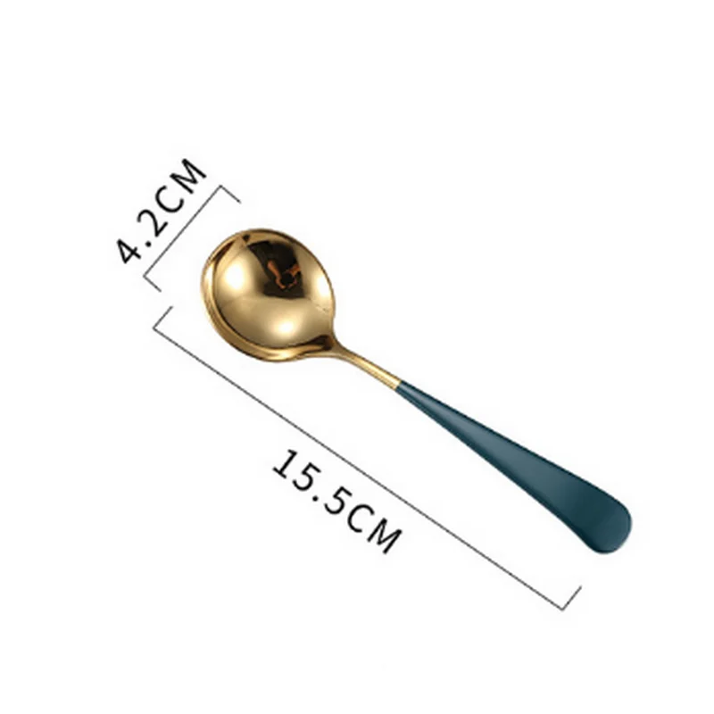 3ks 304 Spoon z nehrdzavejúcej ocele Dlhá rukoväť Kreačný dezert Miešanie lyžica vysoko vyzerajúca tmavo zelená zlatá lyžica
