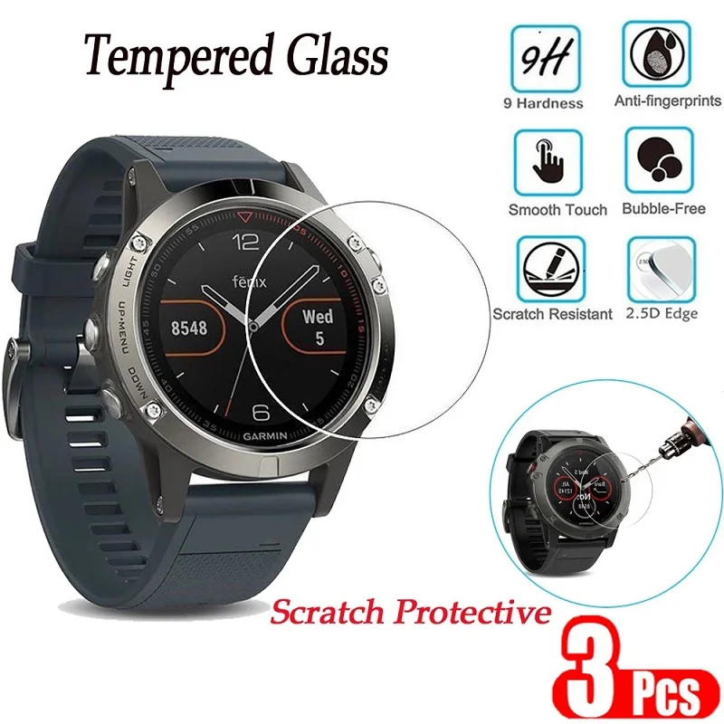 3ks 9h Premium Temperované sklo pre Garmin Fenix ​​7 7s 7x 6 6S 6x Pro 5 5S Smart Watch Clear HD Screen Screen Attern