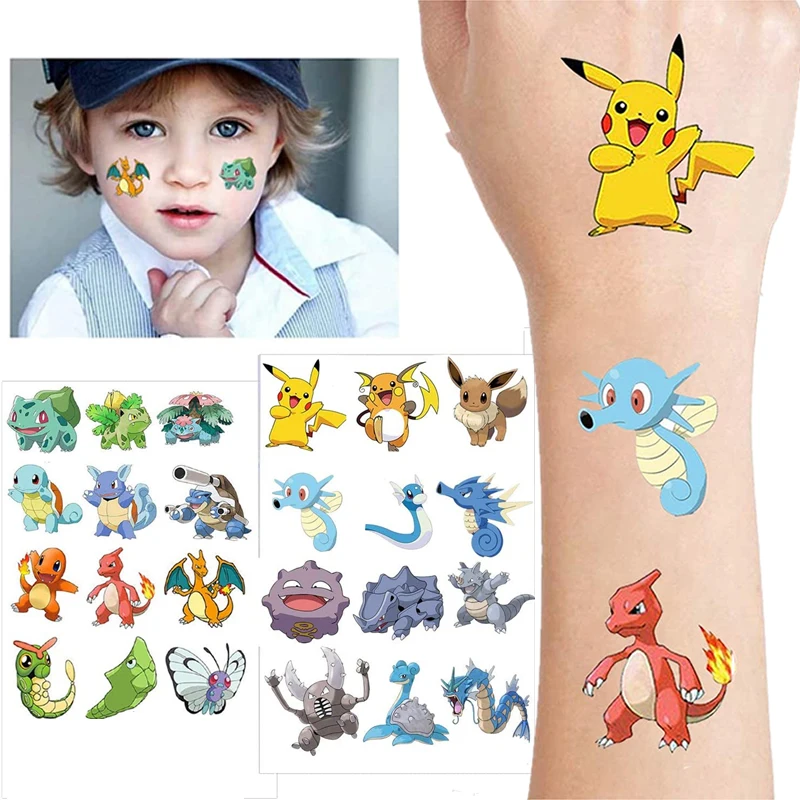 3KS Cartoon Funny Pokémon Originálne deti Dočasné tetovanie nálepky vodotesná nálepka Pikachu pre deti dievčatá narodeniny darčeková hračka