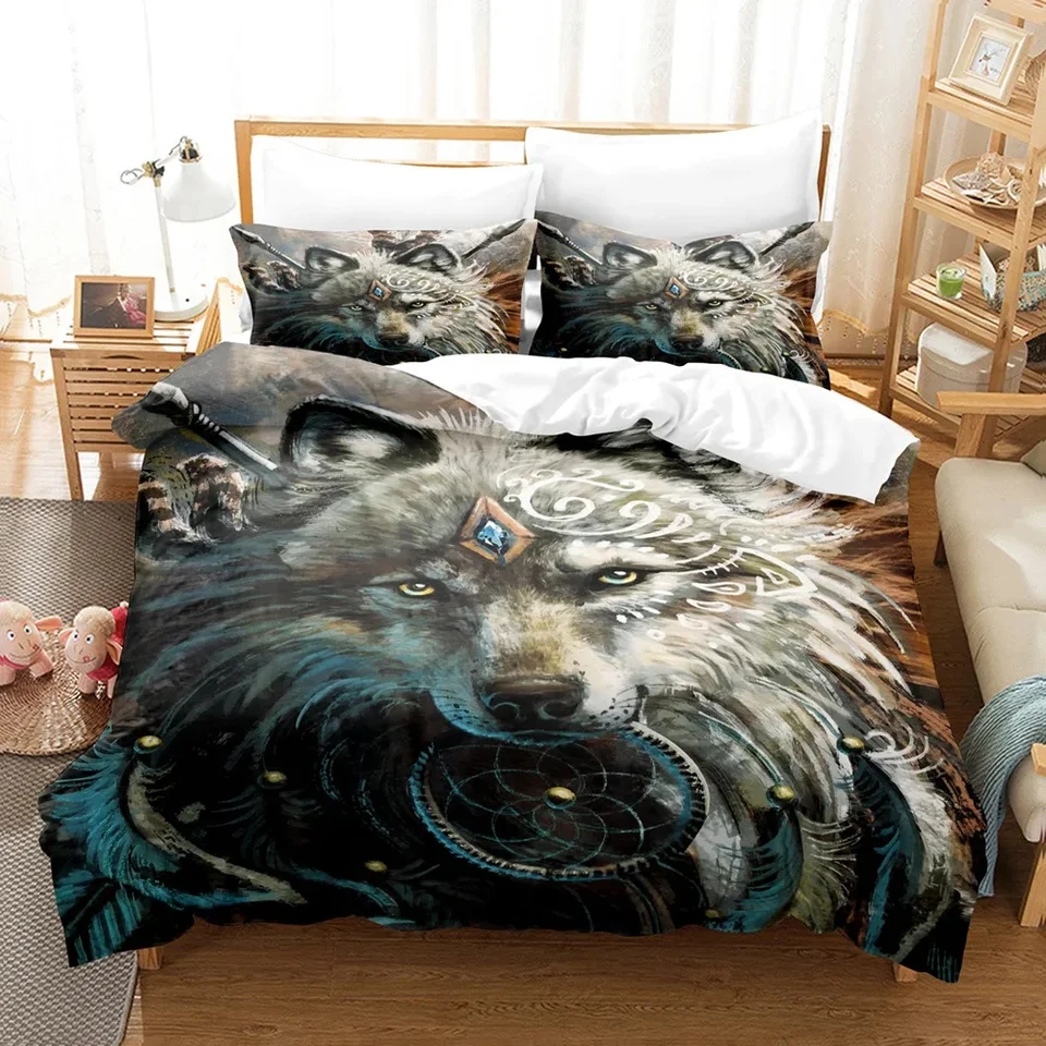 3KS Cozy Dark Wolf Digital Print Duin Cover Set Set Mäkká, hypoalergénna a priedušná posteľná bielizeň pre spálňu a hosťovskú izbu