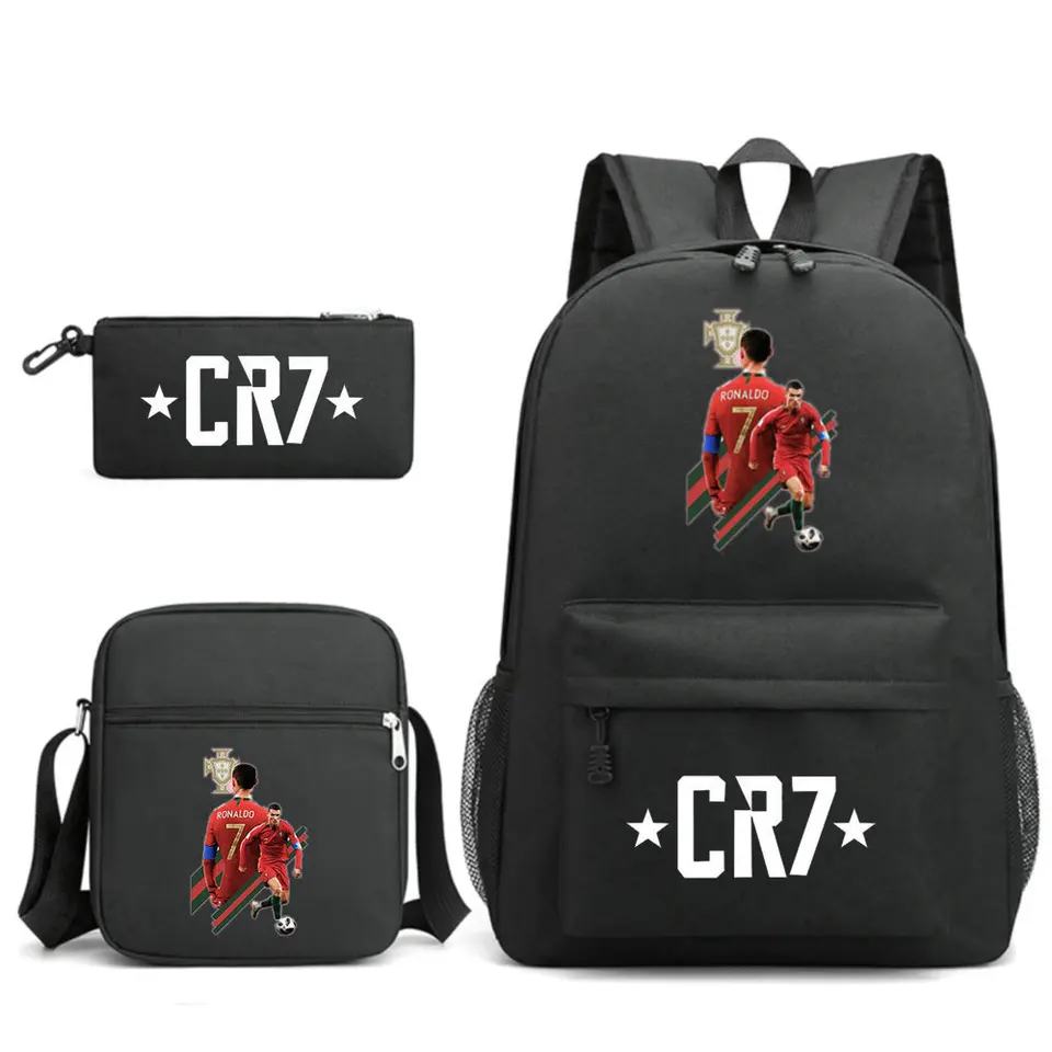 3ks CR7 futbalové cool batohy kapacita Rucksnack Girl Boys Simple Ramer Bag School Schoolbag Black Mochilas