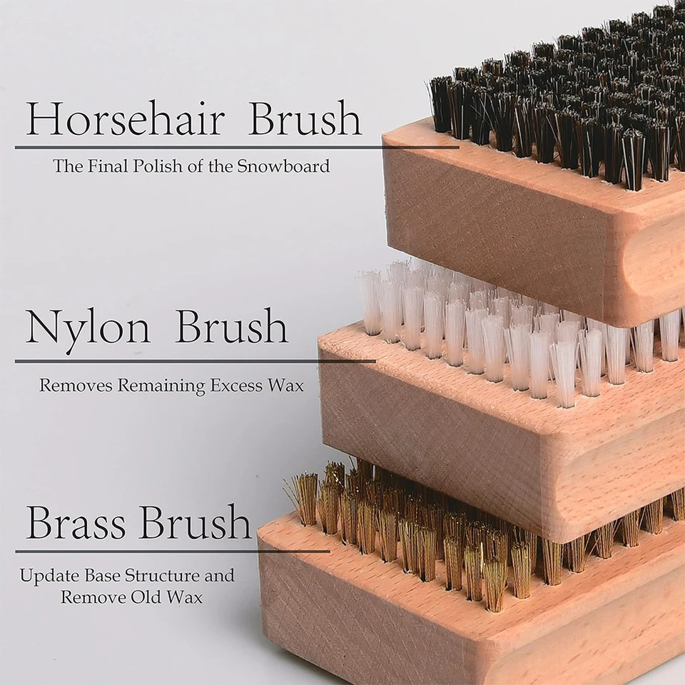3KS Drevená rukoväť mosadz/ nylon/ koňské lyžiarske voskovanie kefou Snowboard vosk na snowboardové príslušenstvo