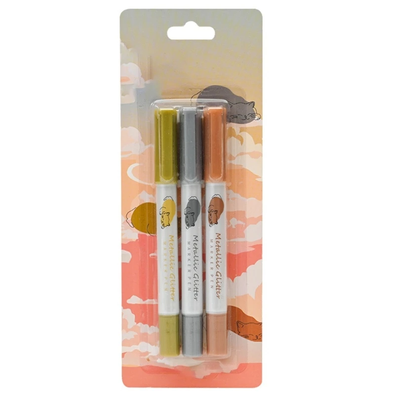 3ks dvojitý hrot kovové maľované pero pre kameň, kov, papier, sklo, kožu, kovový marker pre scrapbooking H8WD