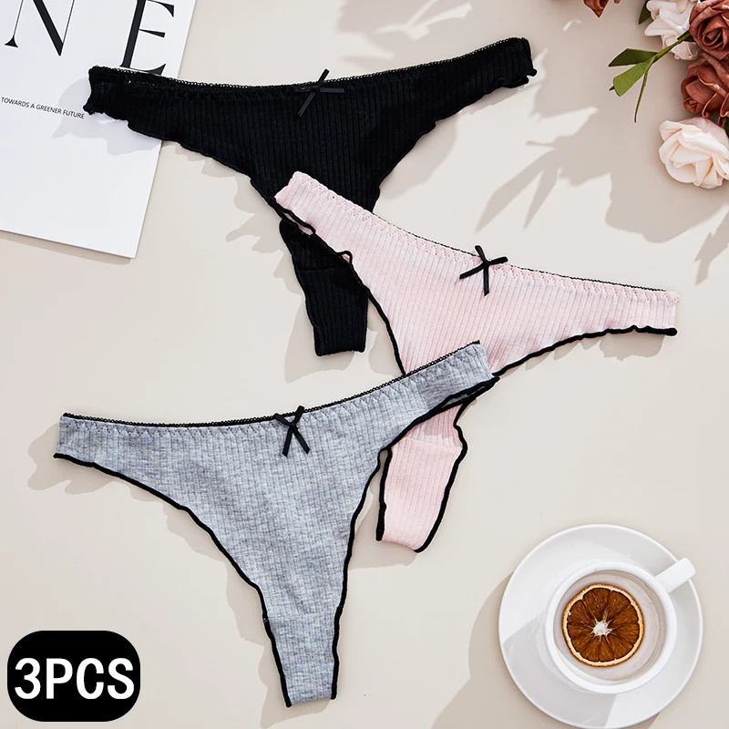 3ks Dámske nohavičky Dámske nohavičky s nízkym výosfníkom tuhej farby bavlnené spodné prádlo Sexy tangé módne neformálne spodné prádlo pohodlie fit dámske tangas