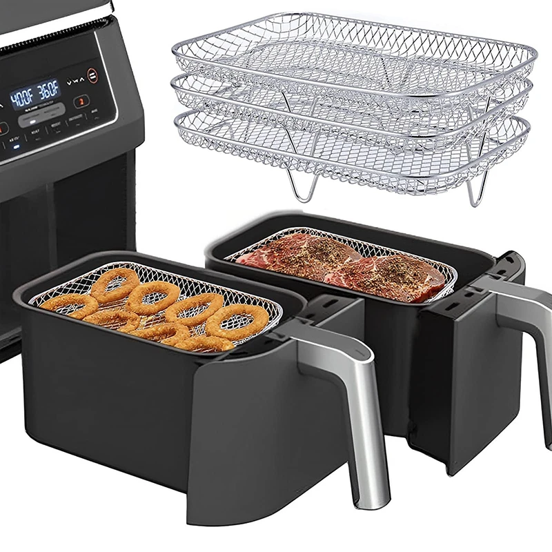 3ks Fračný hrniec na grile Paria z nehrdzavejúcej ocele Air Fryer Tray viacvrstvový stojan na dehydrátor na pečenie