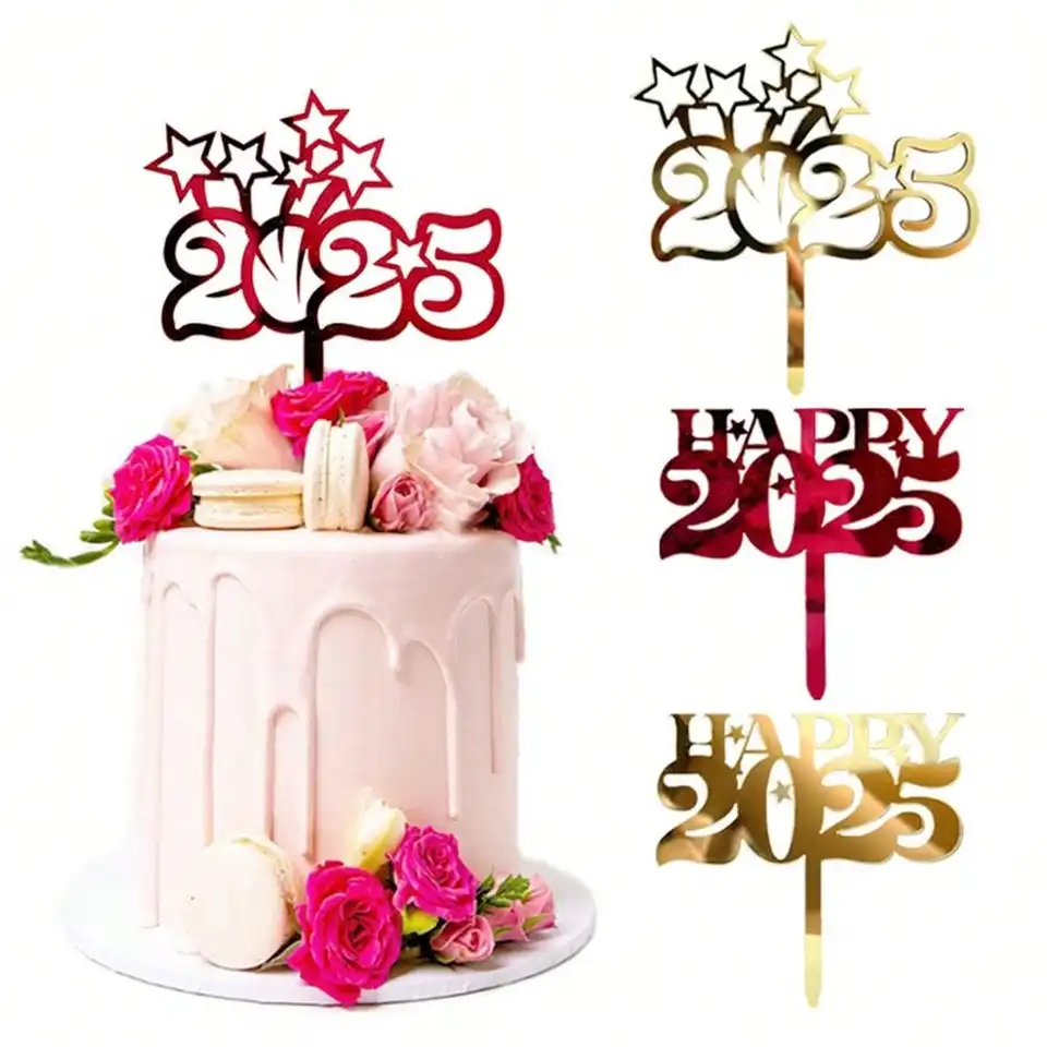 3ks Golden Red Acryl 2025 Cake Decotion na narodeniny Nový rok párty tortu topper dekorácie Dodávky