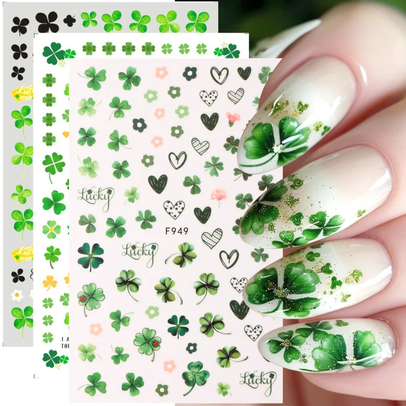 3ks Green Lucky Clover Design Stickers
