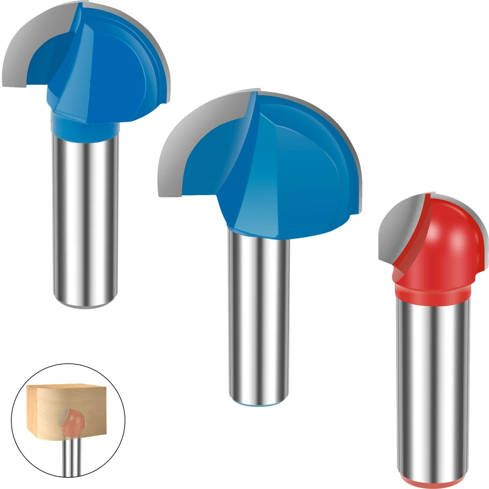 3ks guľový nosový router bit frézka Cutter Custer Box Router Bit karbid Priemer 3/4inch 1-1/4inch 1-5/8inch okrúhly nosový router s okrúhlym nosom