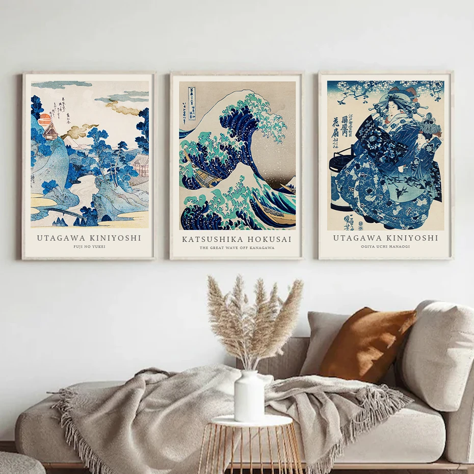 3ks Hokusai Kanagawa veľká vlna japonský modrý plagát Abstrakt nástenné umenie maľba maľba Obývacia izba kaviareň