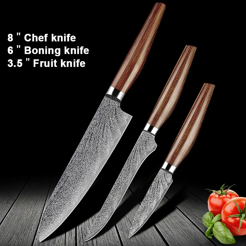 3ks kuchynský nôž súprava vysoko kvalitného šéfkuchára noža Chlieb krájanie Santoku nože Chopper Cleaver Utility Home Kitchen Doplnky