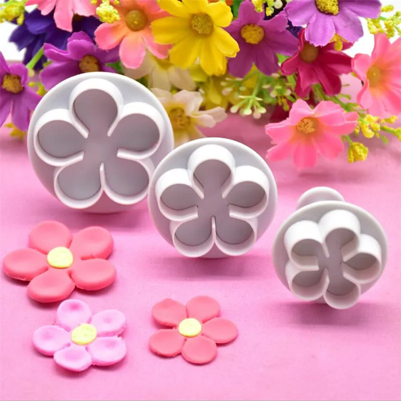 3ks kvetinové piestky Cookie Cutter DIY Blossom Flower Cake Fondant Fold Plastový koláč zdobenie náradie na pečenie doplnky