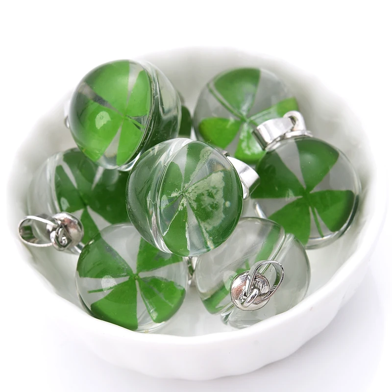 3ks loptička Tranparent Four Leav Clover Hibiscus Charms Natural Daisy Pettal Exempress