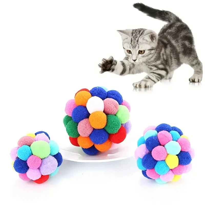 3ks mačacie hračky mačka mačka plyšová loptička hračky pet elastic Bell Ball Self Hi lopta hrajúca mačka farebná vlnená guľa