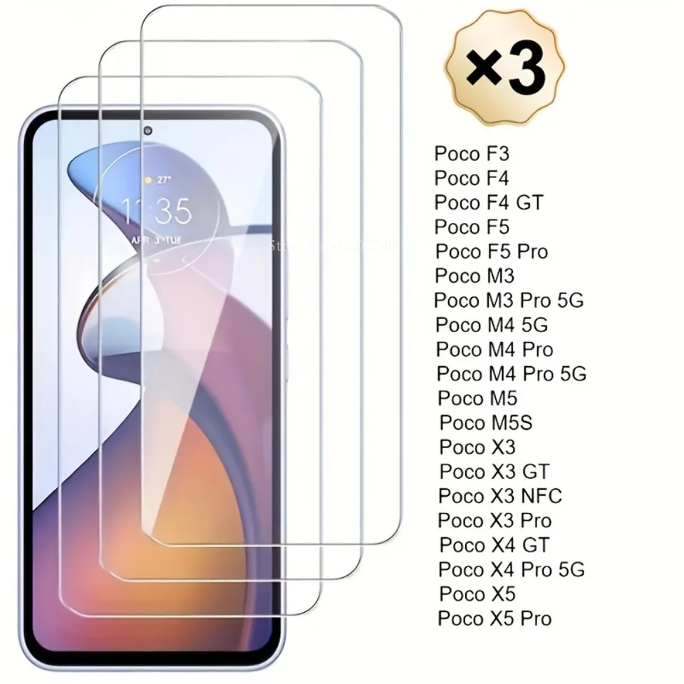 3ks mobilný telefón Temperovaný chránič obrazovky filmu pre POCO F6 F5 F4 F3 Pro M6 M5 M4 PRO POCO X6 X5 X4 PRO X3GT F4 GT Glass Glass Film