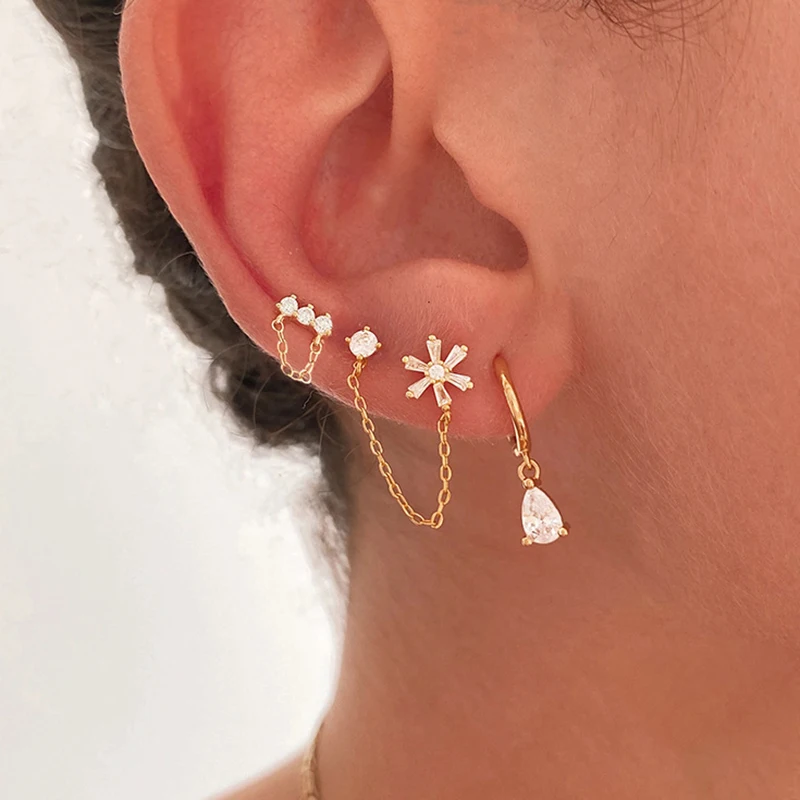 3ks Nová z nehrdzavejúcej ocele zirkón Tassel reťazec náušnice pre piercing šperky pre piercing