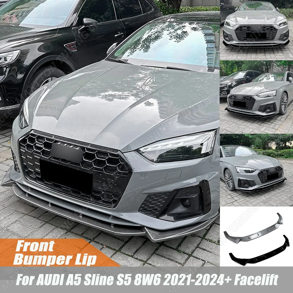 3KS predný nárazník Body Body Kit Spoiler Splitter Plastový nárazník Canard Lip Splitter pre Audi A5 Sline S5 8W6 2021-2024+ facelift