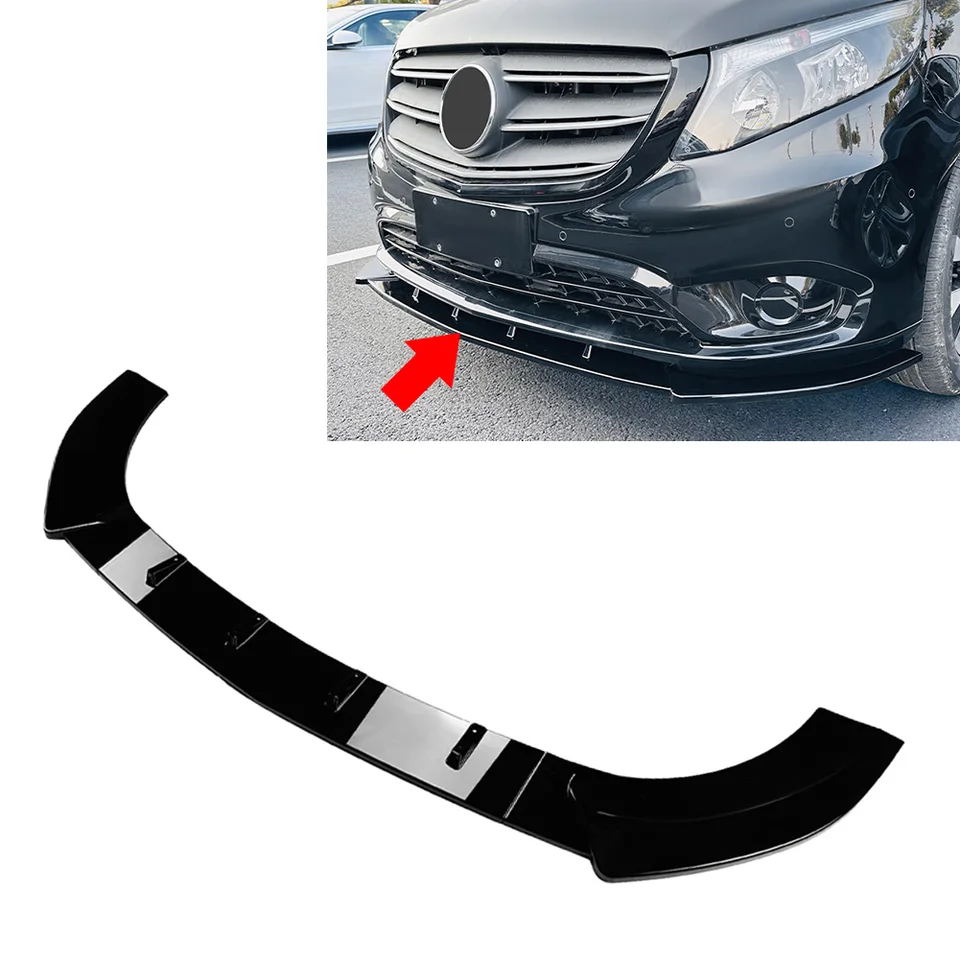 3ks predný nárazník Splitter Spoiler Lip Glossy Black for Mercedes Benz Vito W447 2016-2023