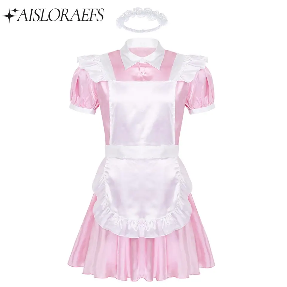 3ks pánske dospelé dospelé osoby Sissy Maid Cosplay outfit Turnwow Collar Puff Ruckve Days+