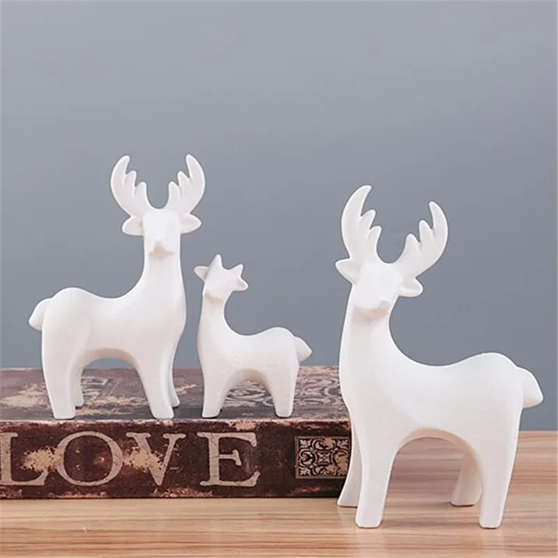 3ks/sada keramická zvieratá figurína dekoratívna socha Deer Porcelán figurína domáca stolná plocha dekor vianočné narodeniny svadobný darček