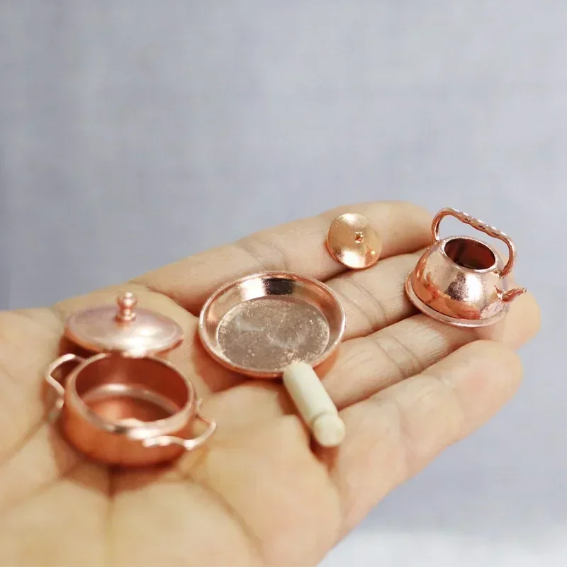 3ks/set 1:12 Dollhouse Miniatúrne bronzové panvica Pan Cooking hrniec Kettle Super Kitchen kuchyn
