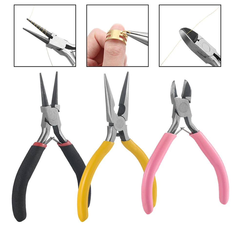 3ks/set 3 Štýly šperky klieštia Nástroje súprava kliešte na okrúhle nosy Diagonálny kliešte pre DIY šperky na výrobu opravných nástrojov Dodávky nástrojov