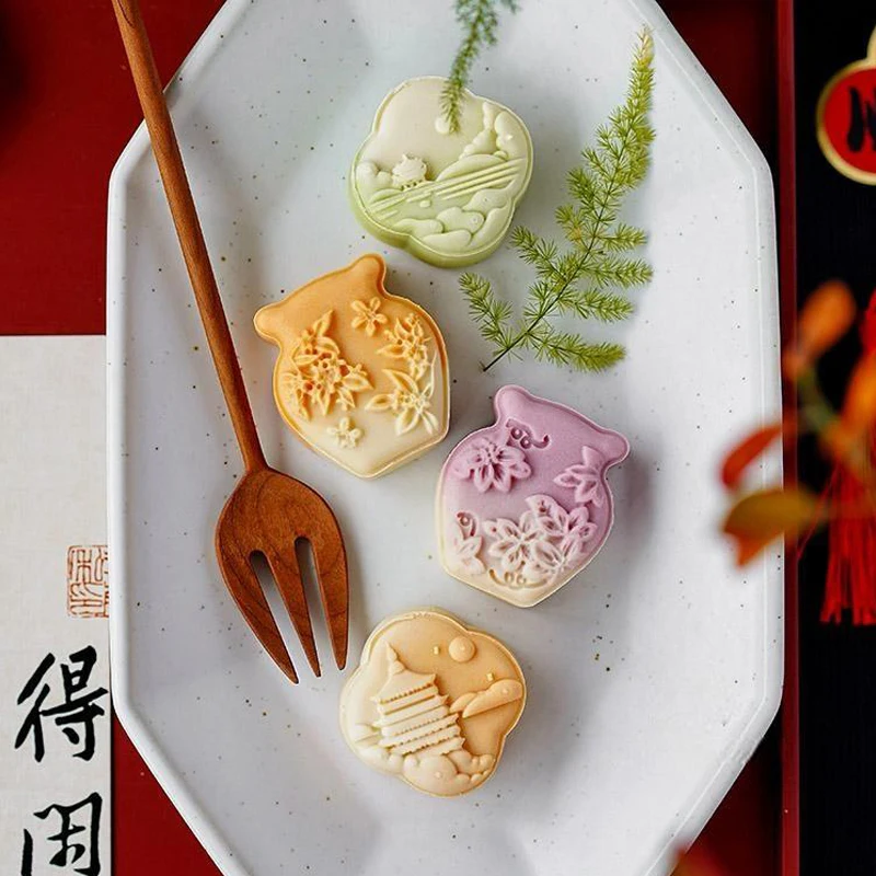 3ks/set 50g Mooncake Fold Vase Flower Perty Folls Plastové koláče formy stredná aután Festival na pečenie Nástroje tortu Dekorácia