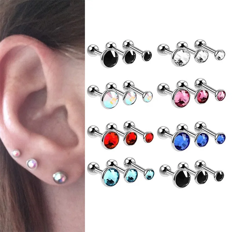 3ks/set Chirurgická oceľové náušnice pre ženy Tragus chrupavka Piercing Barbells Ear Studs šperky zmiešané 3 mm 4 mm 5 mm