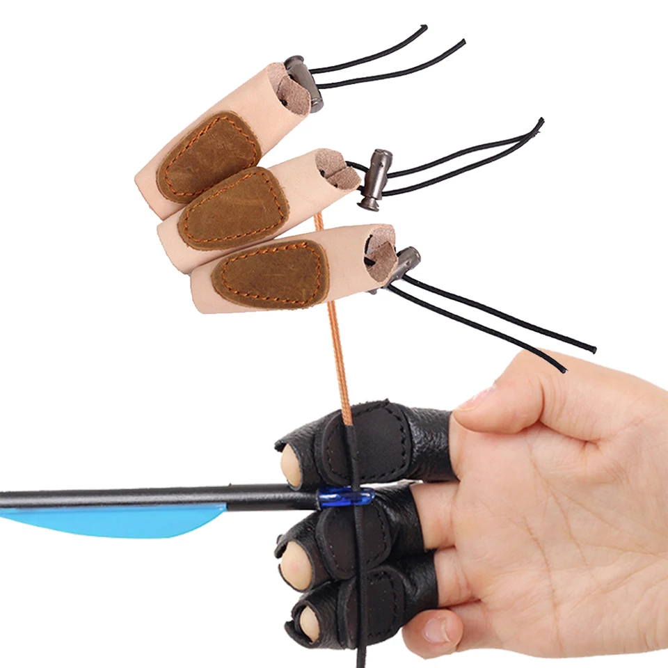 3ks/Set Cowhide Loather Archery 3-Finger Guard Ochrana Ochrana ruka Tip na rukavicu prsty